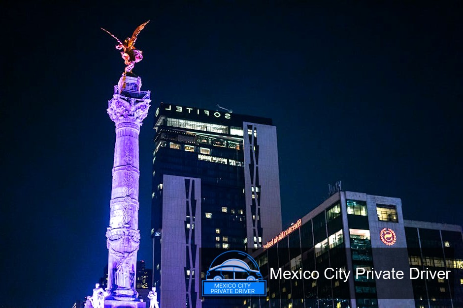 The iconic Ángel de la Independencia monument surrounded by lush trees and bustling traffic on Paseo de la Reforma.