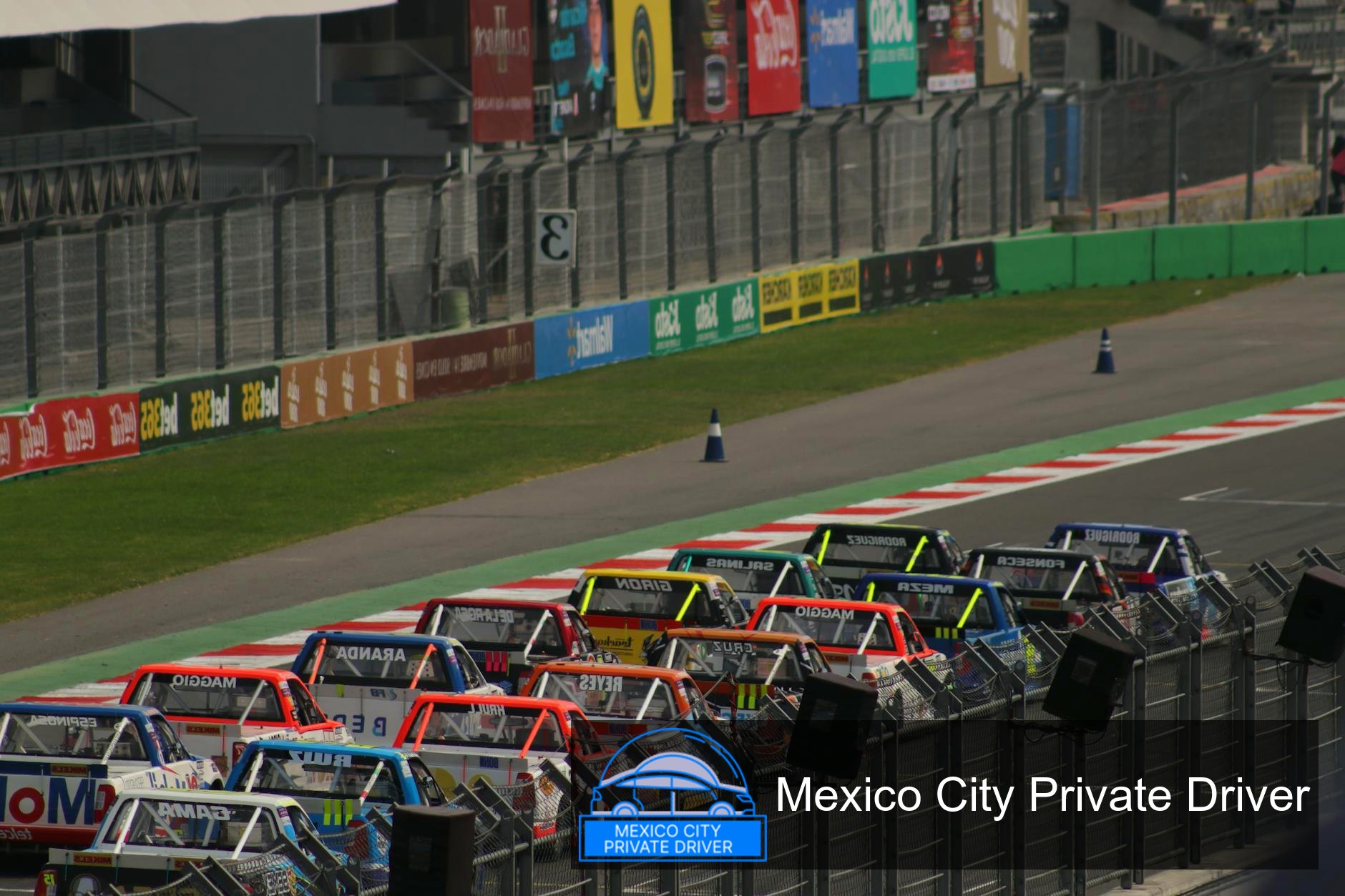 Crowd of enthusiastic fans cheering during a race at Autódromo Hermanos Rodríguez in Mexico City.