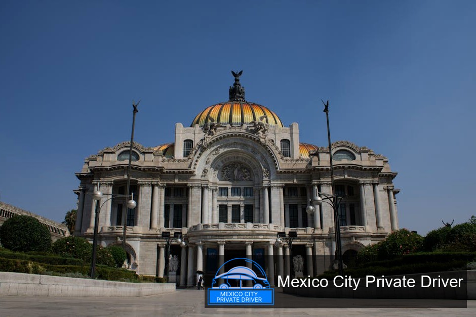 Close-up of the ornate marble façade of Palacio de Bellas Artes, showcasing its Art Nouveau and Neoclassical elements.