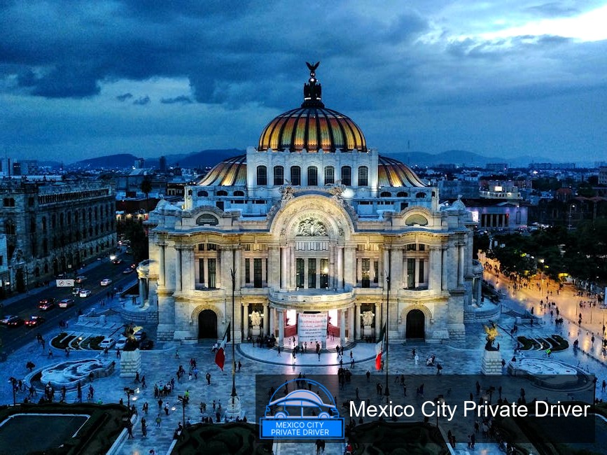 The grand exterior of Palacio de Bellas Artes showcasing its intricate architecture and vibrant colors under a clear sky.